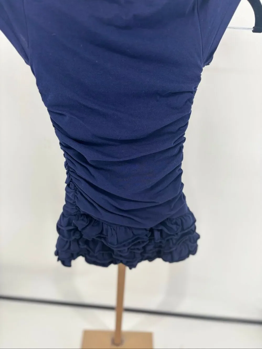 Ralph Lauren Girls Size 5 Cap Sleeve Navy Dress Ruched Ruffled Hem Nautical Prep